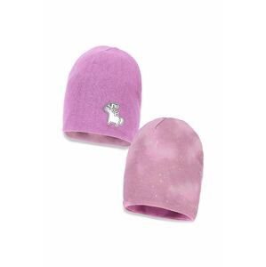 Detská obojstranná čiapka Broel fialová farba biela, z tenkej pleteniny,