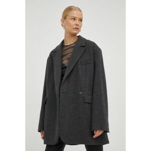 Vlnený kabát Herskind šedá farba, prechodný, oversize
