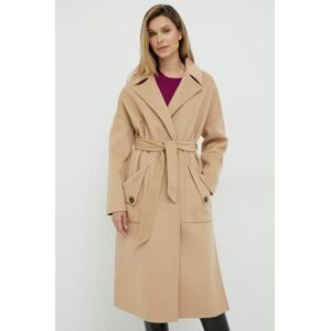 Vlnený kabát Silvian Heach béžová farba, prechodný, oversize