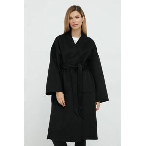 Vlnený kabát Silvian Heach čierna farba, prechodný, oversize