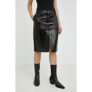 Kožená sukňa Herskind Rillo čierna farba, mini, rovný strih