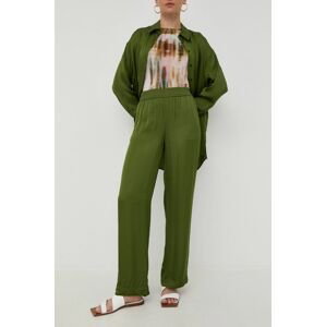 Nohavice Herskind dámske, zelená farba, rovné, vysoký pás