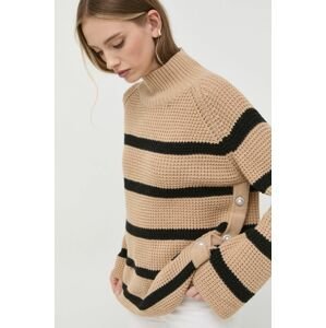 Vlnený sveter Custommade dámsky, béžová farba, s polorolákom