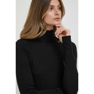 Vlnený sveter Mos Mosh dámsky, čierna farba, tenký, s rolákom