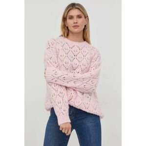 Vlnený sveter Beatrice B dámsky, ružová farba
