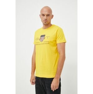 Bavlnené tričko Gant žltá farba, melanžové