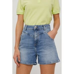 Rifľové krátke nohavice Cross Jeans dámske, jednofarebné, vysoký pás
