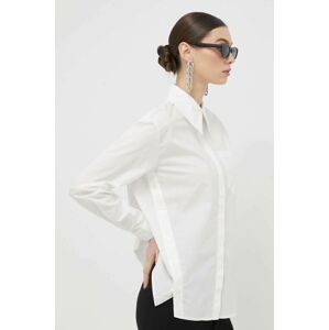 Bavlnená košeľa Silvian Heach dámska, biela farba, voľný strih, s klasickým golierom