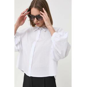 Bavlnená košeľa Silvian Heach dámska, biela farba, voľný strih, s klasickým golierom