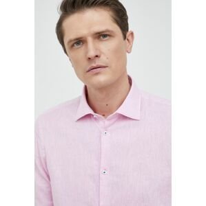 Ľanová košeľa Manuel Ritz ružová farba, regular, s talianskym golierom