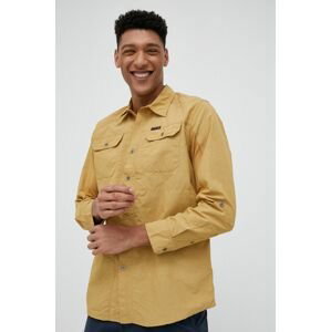 Košeľa Wrangler ATG pánska, hnedá farba, regular, s klasickým golierom