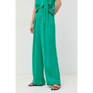 Nohavice Silvian Heach dámske, zelená farba, široké, vysoký pás