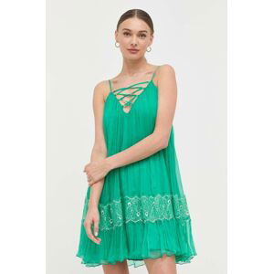 Hodvábne šaty Nissa zelená farba, mini, áčkový strih