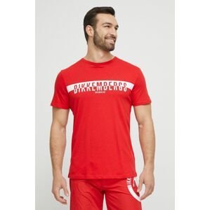 Bavlnené plážové tričko Bikkembergs červená farba, s potlačou