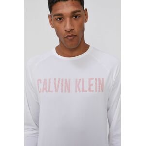 Tričko s dlhým rukávom Calvin Klein Performance pánske, biela farba, s potlačou