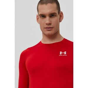 Tréningové tričko s dlhým rukávom Under Armour červená farba, jednofarebný
