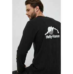 Bavlnené tričko s dlhým rukávom Helly Hansen čierna farba, s potlačou