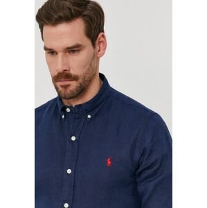 Košeľa Polo Ralph Lauren pánska,tmavomodrá farba,slim,s golierom button-down,710829443001