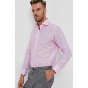 Košeľa Emanuel Berg pánska, ružová farba, slim, s talianskym golierom