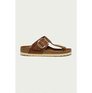 Kožené žabky Birkenstock 1018785-Cognac, dámske, hnedá farba, na plochom podpätku