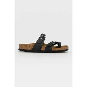 Kožené šľapky Birkenstock 171481-Schwarz, dámske, čierna farba, na plochom podpätku