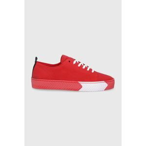 Kožená obuv Sisley červená farba, na plochom podpätku