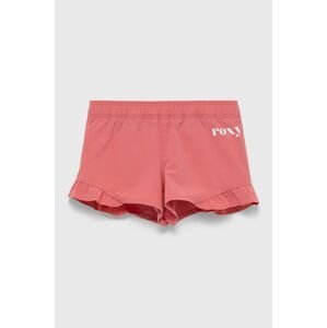 Detské krátke nohavice Roxy ružová farba, jednofarebné