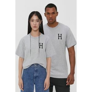Bavlnené tričko HUF šedá farba, s potlačou