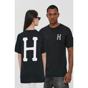 Bavlnené tričko HUF čierna farba, s potlačou