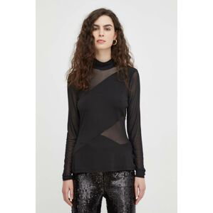 Tričko s dlhým rukávom Bruuns Bazaar dámska, čierna farba, s polorolákom