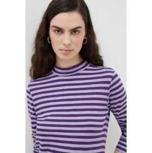 Bavlnené tričko s dlhým rukávom Marc O'Polo fialová farba, s polorolákom
