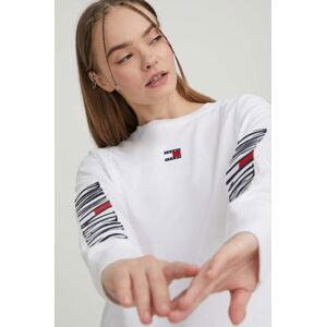 Bavlnené tričko s dlhým rukávom Tommy Jeans biela farba,DW0DW17529
