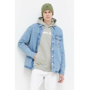 Rifľová košeľa Tommy Jeans pánska, voľný strih, s klasickým golierom