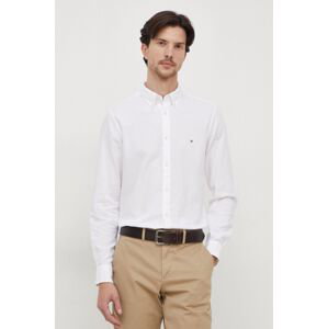 Bavlnená košeľa Tommy Hilfiger pánska, biela farba, slim, s golierom button-down