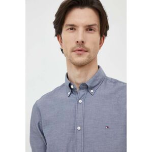 Bavlnená košeľa Tommy Hilfiger pánska, tmavomodrá farba, slim, s golierom button-down