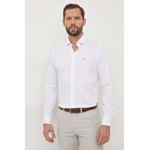 Bavlnená košeľa Tommy Hilfiger pánska, biela farba, slim, s talianskym golierom