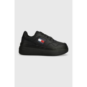 Tenisky Tommy Jeans TJW RETRO BASKET FLATFORM ESS čierna farba, EN0EN02506