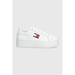 Kožené tenisky Tommy Jeans TJW FLATFORM ESS biela farba, EN0EN02518