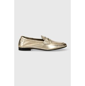 Kožené mokasíny Tommy Hilfiger ESSENTIAL GOLDEN LOAFER dámske, zlatá farba, na plochom podpätku, FW0FW07864