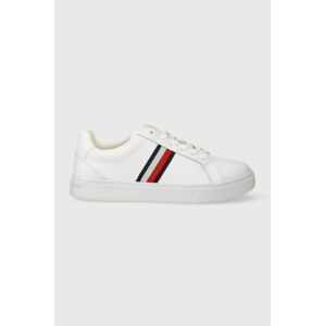 Kožené tenisky Tommy Hilfiger ESSENTIAL COURT SNEAKER STRIPES biela farba, FW0FW07779