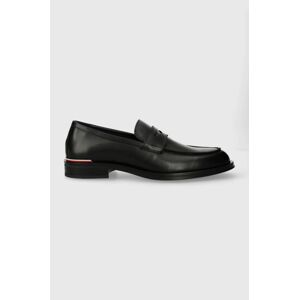 Kožené mokasíny Tommy Hilfiger CORE RWB HILFIGER LTH LOAFER pánske, čierna farba, FM0FM05035