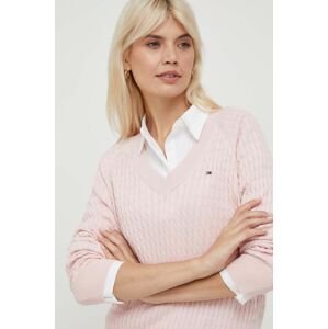 Bavlnený sveter Tommy Hilfiger ružová farba