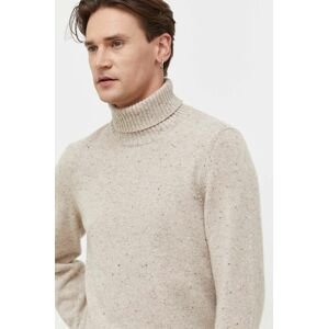 Vlnený sveter Marc O'Polo pánsky, béžová farba, s rolákom