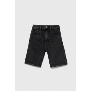 Detské rifľové krátke nohavice Calvin Klein Jeans čierna farba, nastaviteľný pás