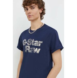 Bavlnené tričko G-Star Raw pánsky, tmavomodrá farba, s potlačou