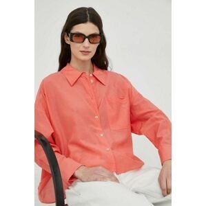 Košeľa Drykorn Namida dámska, oranžová farba, voľný strih, s klasickým golierom