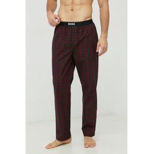 Bavlnené pyžamové nohavice BOSS červená farba, vzorovaná