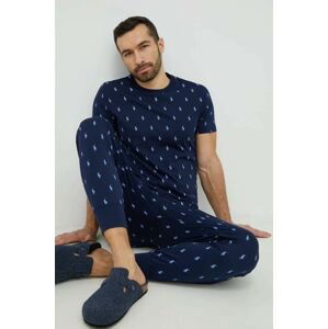 Bavlnené pyžamové tričko Polo Ralph Lauren tmavomodrá farba, vzorovaná