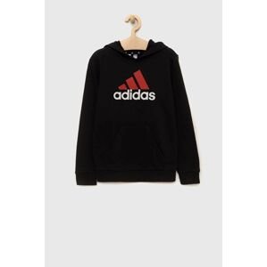 Detská mikina adidas U BL 2 HOODIE čierna farba, s kapucňou, s potlačou