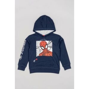 Detská bavlnená mikina zippy x Spiderman tmavomodrá farba, s kapucňou, s potlačou